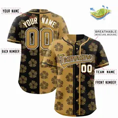 Old Gold Black Split Flower Graffiti Baseball Jersey 2