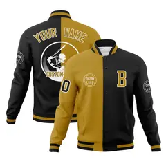 Old Gold Black Split Letterman Varsity Full-Snap Baseball Jacket 1