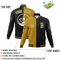 Old Gold Black Split Letterman Varsity Full-Snap Baseball Jacket 4