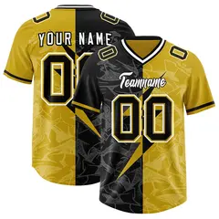 Old Gold Black Split Lightning Pattern Football Jersey 1