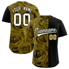 Old Gold Black Split Rose Print Baseball Jersey