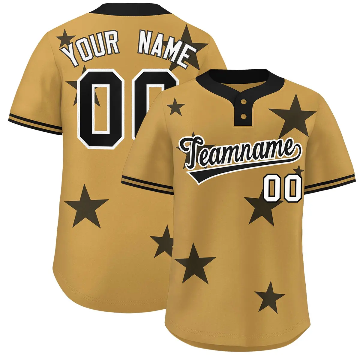 Old Gold Black Star Graffiti Two-Button Baseball Jersey