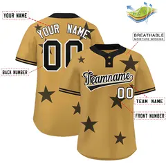Old Gold Black Star Graffiti Two-Button Baseball Jersey 2