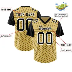 Old Gold Black Star Pattern Raglan Sleeves Football Jersey 2