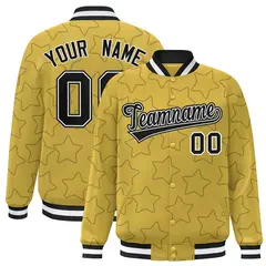 Old Gold Black Star Pattern Varsity Full-Snap Letterman Baseball Jacket