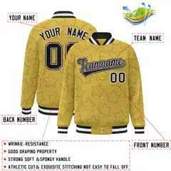 Old Gold Black Star Pattern Varsity Full-Snap Letterman Baseball Jacket 2