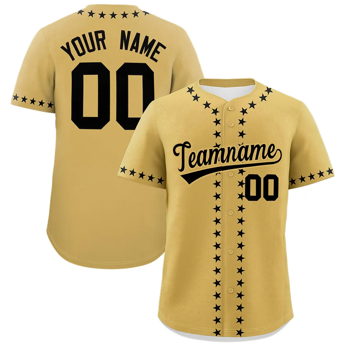 Old Gold Black Star Ribbing Authentic Baseball Jersey