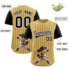 Old Gold Black Stripe Animals Graffiti Raglan Baseball Jersey 2
