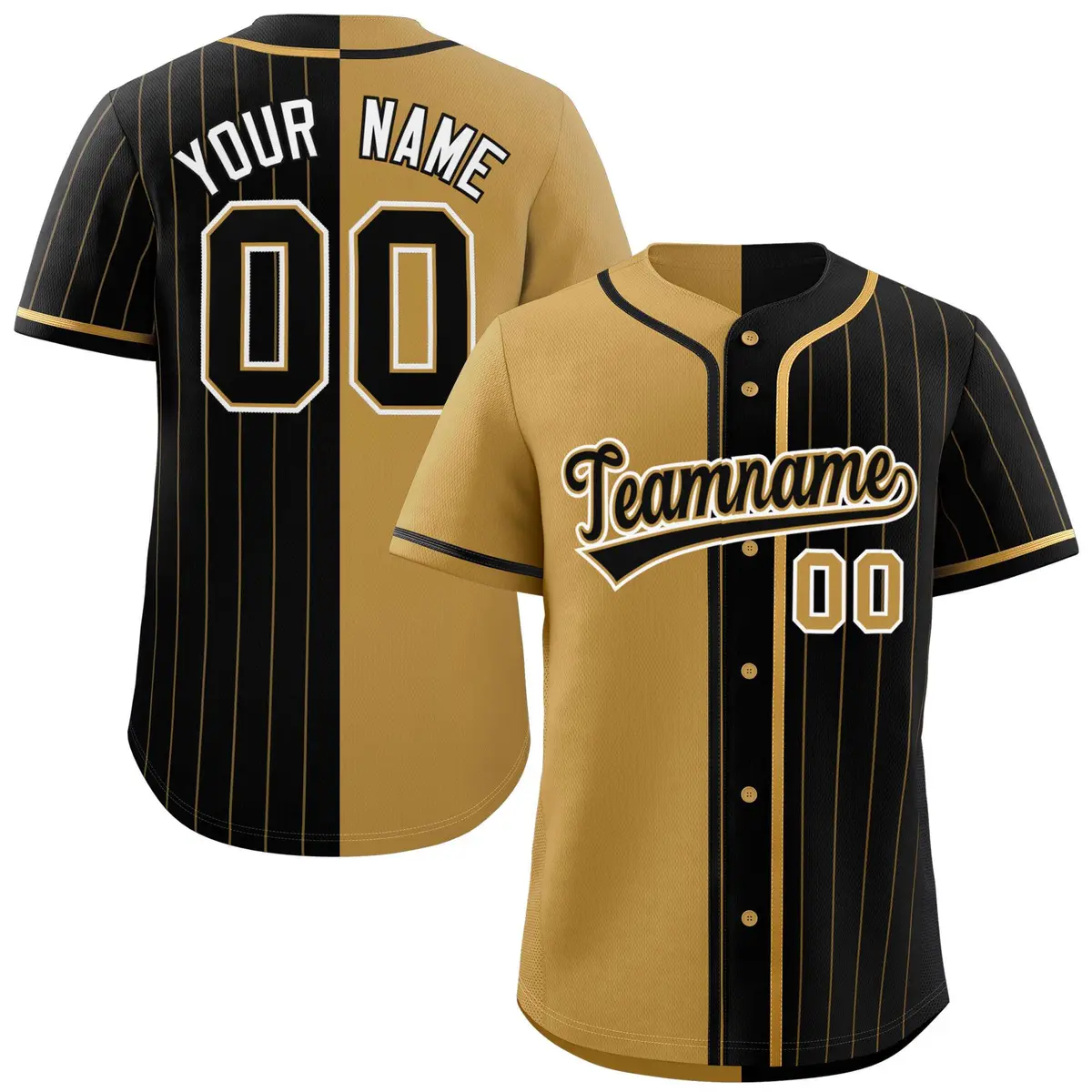 Old Gold Black Stripe-Solid Combo Authentic Baseball Jersey