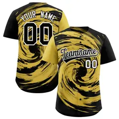 Old Gold Black Swirl Graffiti Baseball Jersey 1