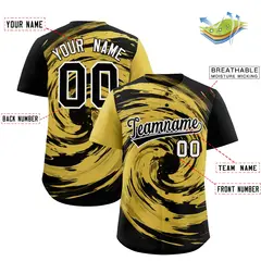 Old Gold Black Swirl Graffiti Baseball Jersey 2