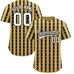 Old Gold Black Thick Stripes Star Pattern Baseball Jersey