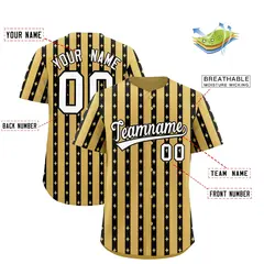 Old Gold Black Thick Stripes Star Pattern Baseball Jersey 2