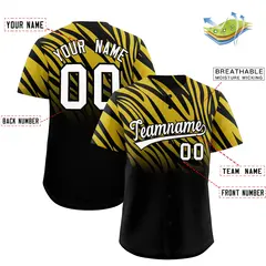 Old Gold Black Tiger Stripe Gradient Animal Print Baseball Jersey 2
