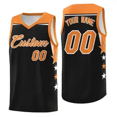 Old Gold Black Two Tone Side Star Color Block Sublimation Printed Basketball Jersey 1