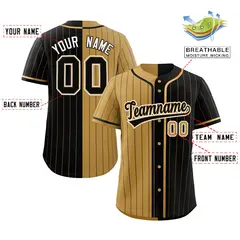 Old Gold Black Two Tone Striped Authentic Baseball Jersey 2