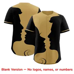 Old Gold Black Valentine's Day Couple Silhouettes Baseball Jersey 2