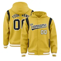 Old Gold Black Varsity Letterman Shoulder Color Block Jacket Hoodie 1