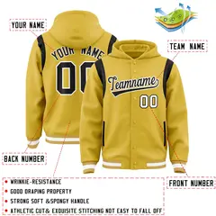 Old Gold Black Varsity Letterman Shoulder Color Block Jacket Hoodie 4