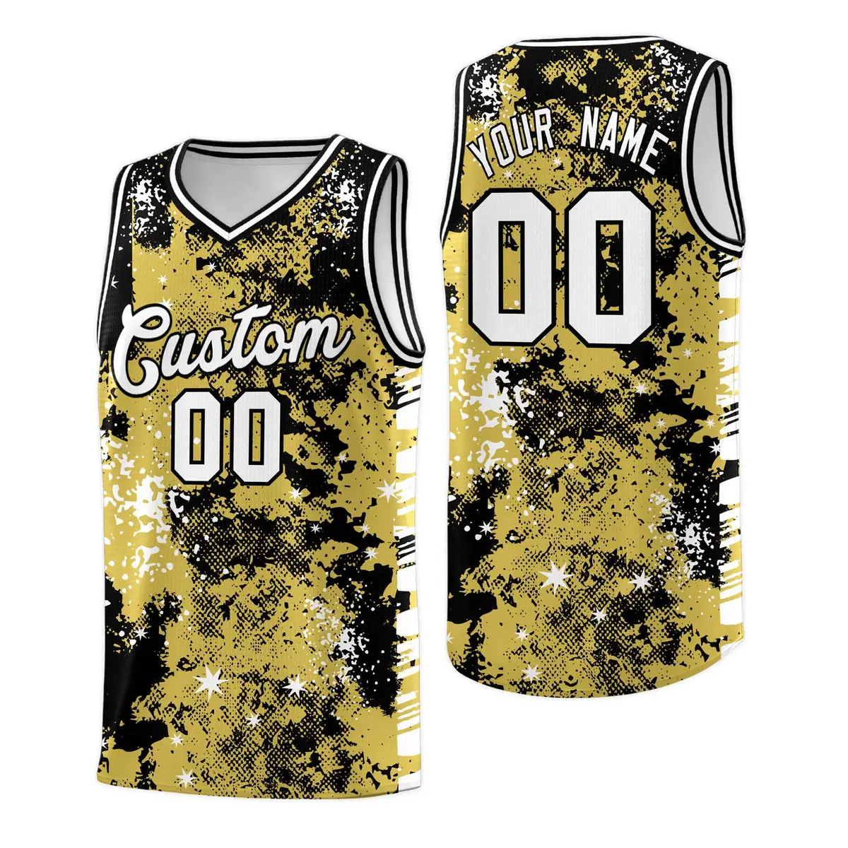 Old Gold Black Vice Burst Graffiti Pattern Basketball Jersey