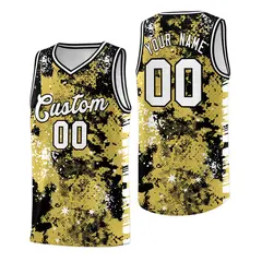 Old Gold Black Vice Burst Graffiti Pattern Basketball Jersey 1