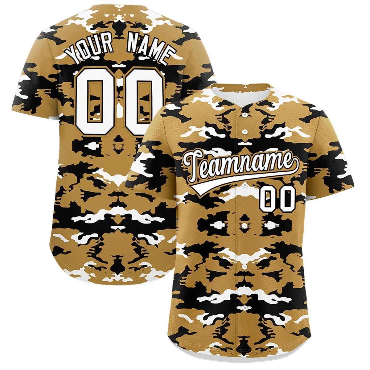 Old Gold Black-White Camo Authentic Baseball Jersey