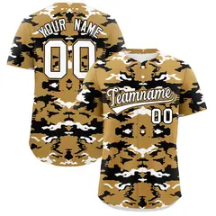 Old Gold Black-White Camo Authentic Baseball Jersey