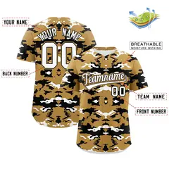 Old Gold Black-White Camo Authentic Baseball Jersey 2