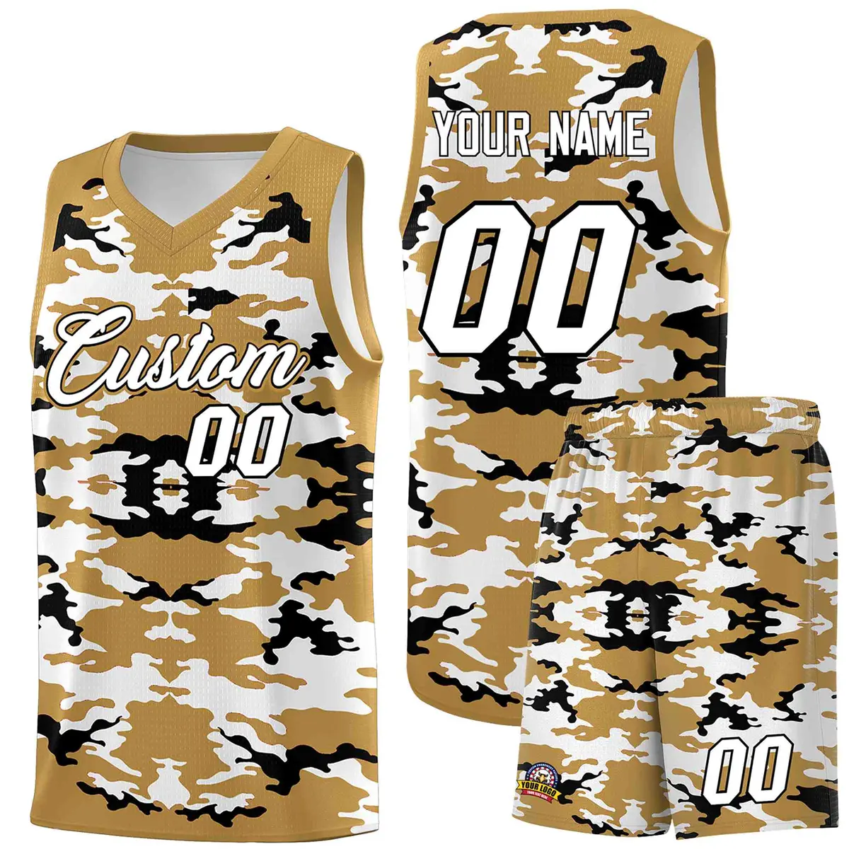 Old Gold Black-White Camo Basketball Jersey
