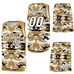 Old Gold Black-White Camo Basketball Jersey 6