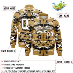 Old Gold Black-White Camo Full-Zip Letterman Bomber Jacket 2