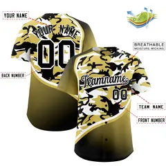 Old Gold Black White Camo Gradient Fashion Baseball Jersey 2