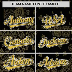 Old Gold Black White Cashew Flower Graffiti V-Neck Hockey Jersey 3