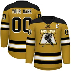 Old Gold Black White Classic Lace-Up Neck Hockey Jersey