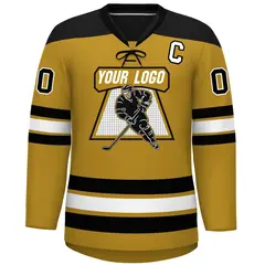Old Gold Black White Classic Lace-Up Neck Hockey Jersey 3