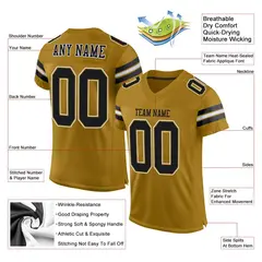 Old Gold Black-White Classic Style Mesh Football Jersey 2