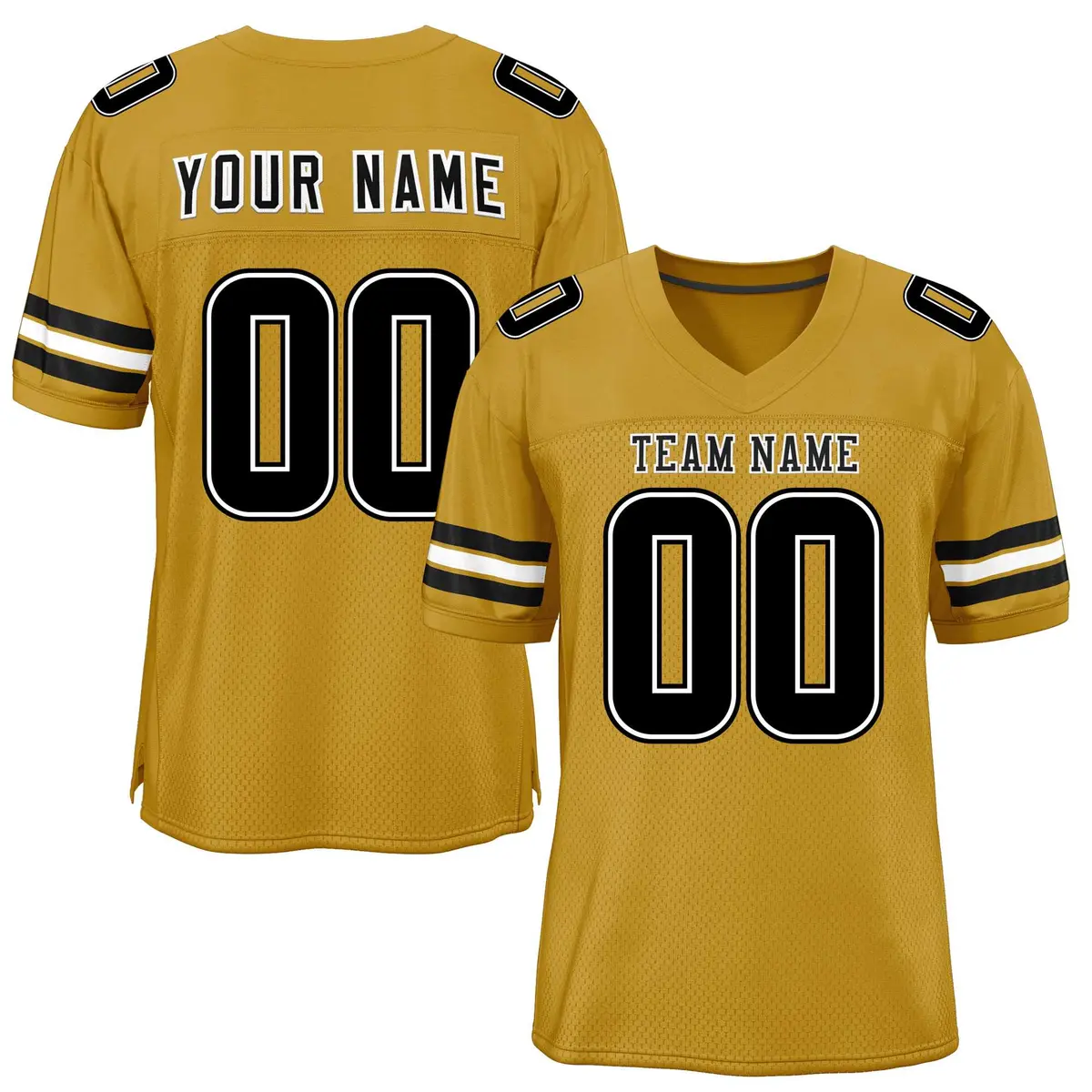 Old Gold Black-White Classic Style Mesh Football Jersey
