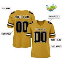 Old Gold Black-White Classic Style Mesh Football Jersey 2