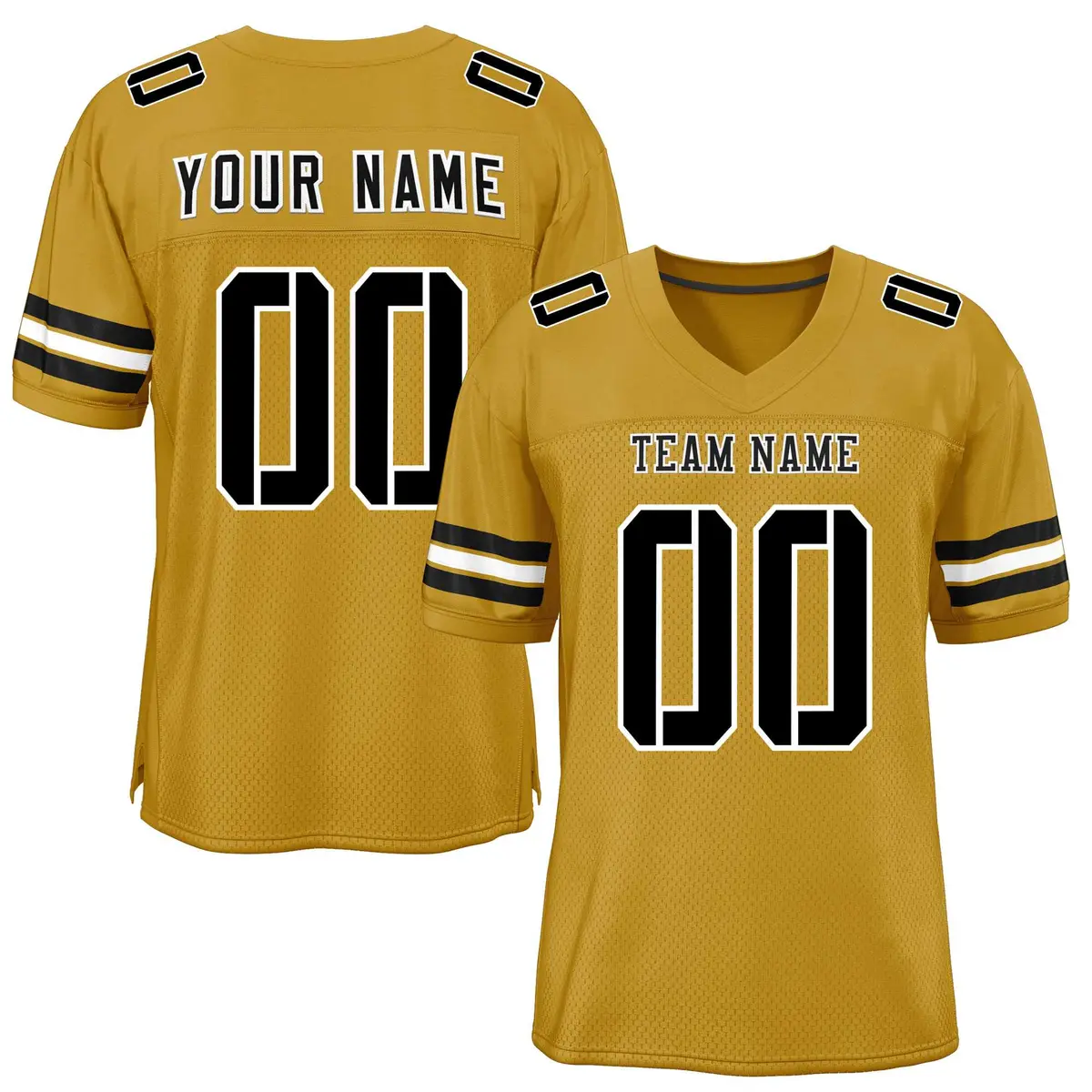 Old Gold Black-White Classic Style Mesh Football Jersey