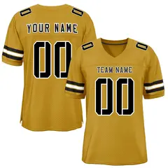 Old Gold Black-White Classic Style Mesh Football Jersey 1