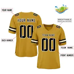 Old Gold Black-White Classic Style Mesh Football Jersey 2