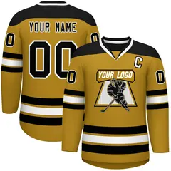 Old Gold Black-White Classic V-Neck Hockey Jersey