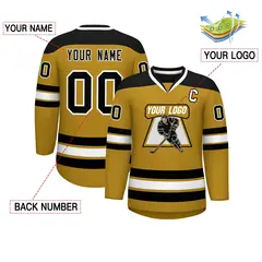 Old Gold Black-White Classic V-Neck Hockey Jersey 2