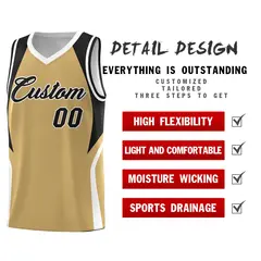 Old Gold Black White Color Block Basketball Jersey 2