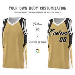 Old Gold Black White Color Block Basketball Jersey 3