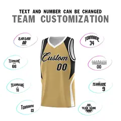 Old Gold Black White Color Block Basketball Jersey 4