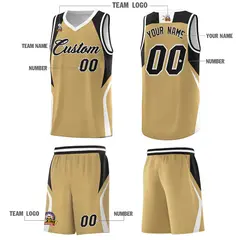 Old Gold Black White Color Block Basketball Jersey 5