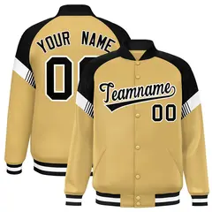 Old Gold Black-White Color Block Varsity Full-Snap Letterman Jacket