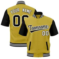 Old Gold Black White Full-Snap Short Sleeve Varsity Jacket 1