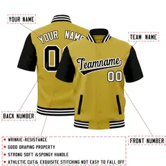 Old Gold Black White Full-Snap Short Sleeve Varsity Jacket 2